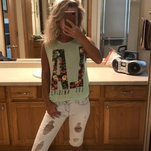 Distressed looking, floral LA tank